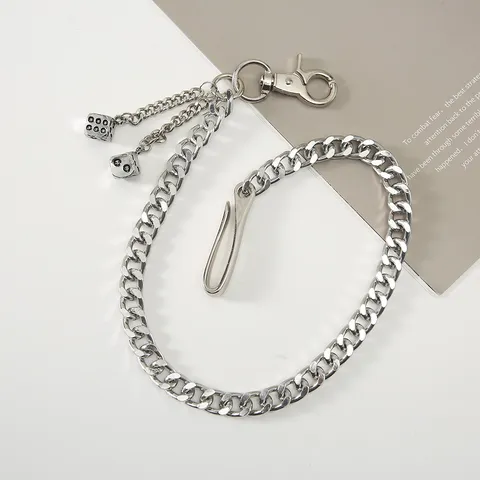 Punk Street Style Metal Pants Chain Hip Hop Unisex Waist Chain With Dice Pendant Silver Fashion Accessories