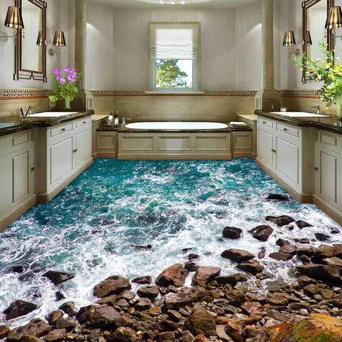 3D Ocean Wave Rock Floor Wall Sticker Waterproof Self Adhesive PVC Decal For Living Room Bathroom Decor