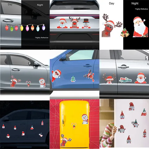 Autocollants Magnétiques Réfléchissants Nid d'Abeille de Noël Décalcomanies de Carrosserie Bonhomme de Neige Elan Ampoule Autocollants Décoratifs de Vacances