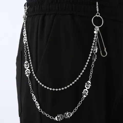 Retro Punk Skull Pants Chain Safety Pin Hip Hop Streetwear Alloy Waist Chain Metal Jewelry Accessories For Men Women
