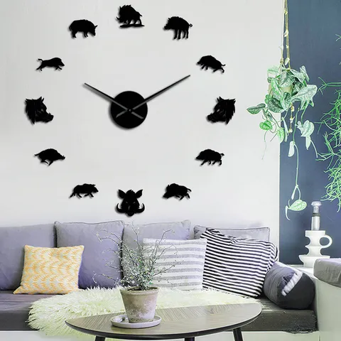Acrylic 3D Mirror Wall Clock European Style DIY Large Wall Sticker Silent Animal Design Watch For Living Room Home Decor