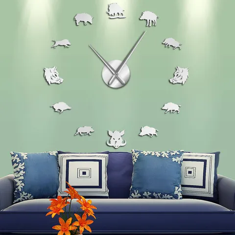 Acrylic 3D Mirror Wall Clock European Style DIY Large Wall Sticker Silent Animal Design Watch For Living Room Home Decor