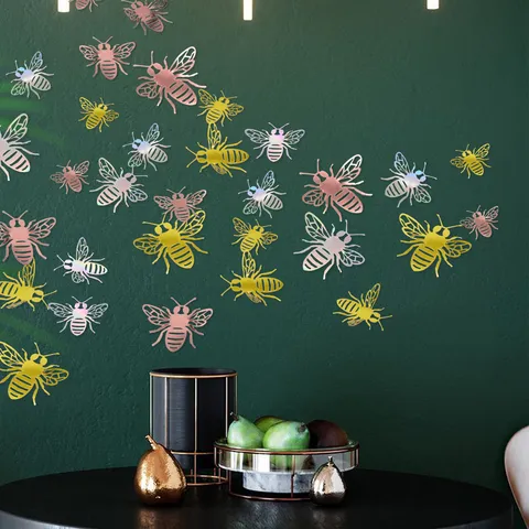 3D Hollow Bee Wall Stickers Metallic Mirror Effect Decals For Home Decor Wedding Party Wall Art Decoration