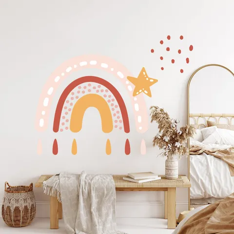 Bohemian Boho Rainbow Wall Stickers Large Size Peel And Stick Decals For Kids Room Bedroom Nursery Wall Decor