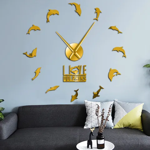 Large DIY Acrylic Mirror Wall Clock Modern Design Dolphin Wall Sticker Clock For Living Room Home Decoration