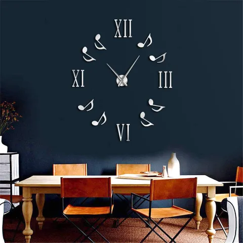 Stile Europeo Orologio da Parete in Acrilico Specchio 3D DIY Note Musicali Numeri Romani Grande Orologio per Soggiorno Decorazioni