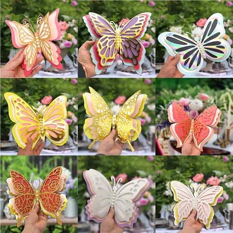 Stickers Muraux Papillon en Papier Nacré Creux 3D Avec Perles Autocollants Papillon DIY pour Fête de Mariage Décoration Intérieure