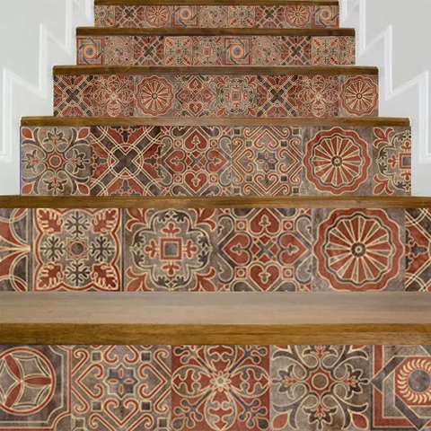 3D Waterproof Stair Stickers Retro Tile Peel And Stick Wall Mural Self Adhesive Stair Risers Decals Home Decor Home Wallpaper