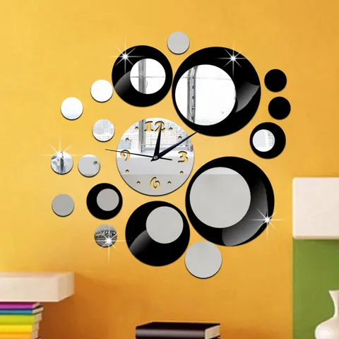 DIY Acrylic Mirror Wall Clock Modern Minimalist Circles Wall Sticker Art Quartz Clock For Living Room Bedroom Home Decor