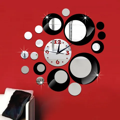 DIY Acrylic Mirror Wall Clock Modern Minimalist Circles Wall Sticker Art Quartz Clock For Living Room Bedroom Home Decor