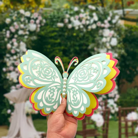 3D Holle Vlinder Muurstickers Parel Versierd Gelaagde Papier Kunst Stickers Voor Bruiloft Huis Feest Decor