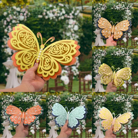 3D Holle Vlinder Muurstickers Parel Versierd Gelaagde Papier Kunst Stickers Voor Bruiloft Huis Feest Decor