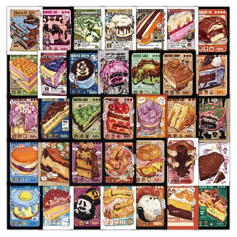 Adesivi per Cartoni Animati con Poster di Dessert Dipinti a Mano Adesivi Alimentari Estetici Impermeabili per Custodia per Telefono Laptop Auto