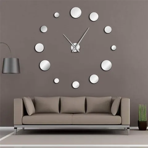 Modern DIY Acrylic Mirror Wall Clock Large Silent Wall Sticker Clock Frameless Round Dots Home Living Room Decor