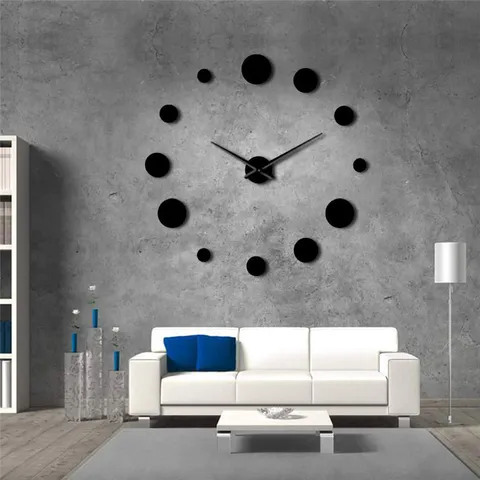 Modern DIY Acrylic Mirror Wall Clock Large Silent Wall Sticker Clock Frameless Round Dots Home Living Room Decor