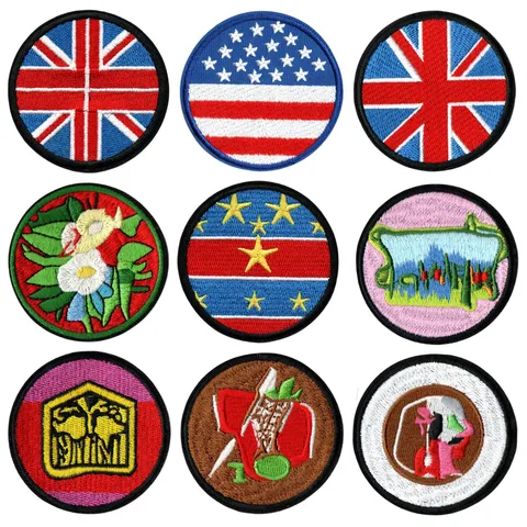 Embroidered National Flag Cloth Patch Round Badge DIY Sew On Applique For Backpack Hat Clothing Jacket Decoration