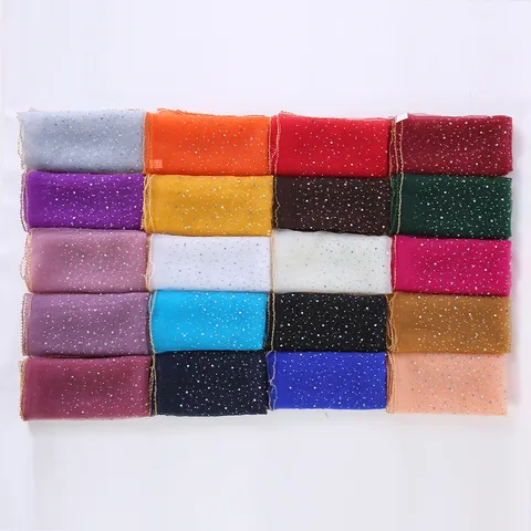 Women's Elegant Polyester Mesh Square Scarf With Rhinestone Hot-fix Decor Stylish Solid Color Wedding Fashion Accessory Scarf