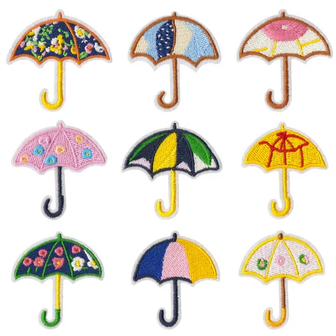 Colorful Umbrella Embroidery Patches Set Computerized Embroidered Applique Iron Sew DIY Clothing Decoration Badges