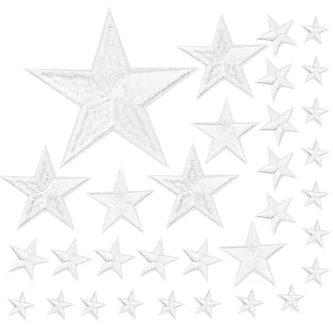 Pentagram Embroidered Patch Fabric Iron On Applique White Star DIY Clothing Hat Garment Decorative Accessories