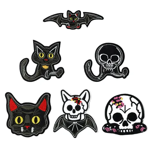 Halloween Embroidery Patches Set Gothic Skull Bat Black Cat Iron On Patches For Clothing Jacket Hat Backpack DIY Decor