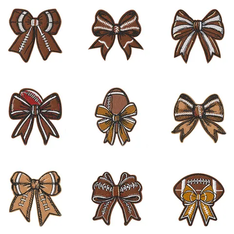 Iron-On Embroidery Patches Leopard Print Bow Rugby Baseball Applique Decorative Patches For Clothing Bags DIY