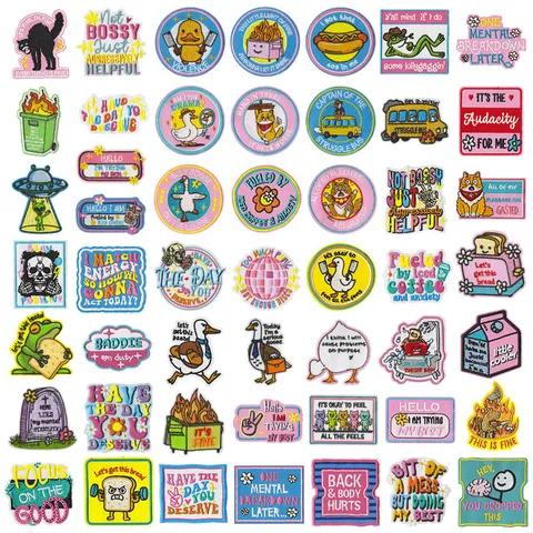 Cartoon Animal Funny Slogan Embroidery Patch DIY Decorative Applique Iron On Badge For Jacket Backpack Clothing