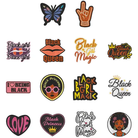 Cartoon African American Girl Embroidered Patch Iron On Applique DIY Cloth Badge Clothes Accessories