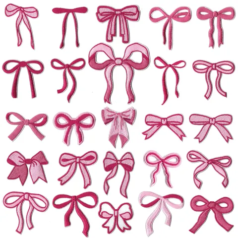 Rosa Schleife Stickerei Stoffaufnäher Band Haarnadel Kopfschmuck Ornament Zubehör Kleidung Applikation DIY Handwerk