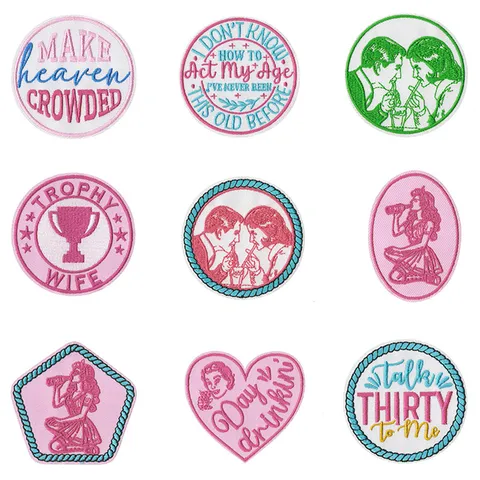 Rétro Bar Thème Slogans Anglais Et Figures Écussons en Tissu Brodés Accessoires de Vêtements DIY Applique Décorative Badges