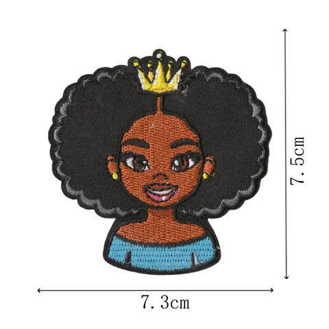 Cartoon Black Girl Embroidery Patches Iron On Cute Anime Applique Badges For Clothing DIY Decor
