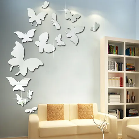 3D Kristal Vlinder Acryl Spiegel Muurstickers Waterdicht Zelfklevend Kunst Decals Voor Woonkamer Slaapkamer Huis Decor