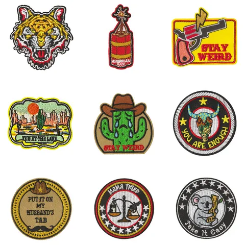 Western Cowboy Embroidered Patch Cartoon Animal Plant Slogan Iron On Patches For Clothing Bags DIY Decor