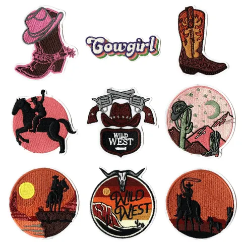 Western Cowboy Theme Embroidered Patch Computerized Embroidery Badge For Clothes Bags Hats DIY Decoration