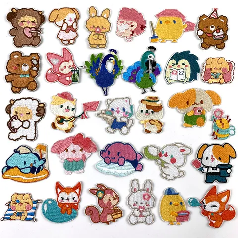 Self-Adhesive Cartoon Animal Embroidery Patches Cute Couple Cloth Applique For Phone Case Clothes DIY Decoration
