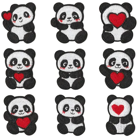 Stickgarn Süßer Zeichentrick Klein Panda Stoffaufnäher Besticktes Abzeichen DIY Applikation Kleidung Tasche Deko-Zubehör