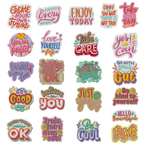 Motivational Quote Embroidered Patch Iron On Letter Patch Decorative Applique For Clothing Jacket Hat Bag DIY Craft