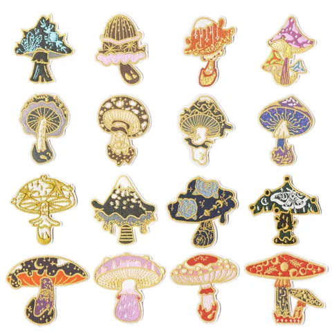 Botanical Mushroom Embroidered Patches Iron On Applique Badge For Clothing Jacket Backpack DIY Decorative Sewing Craft