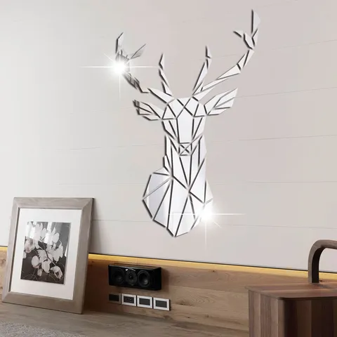 3D Geometric Deer Head Acrylic Mirror Wall Sticker Self Adhesive Art Decal For Living Room Bedroom Home Wall Decor