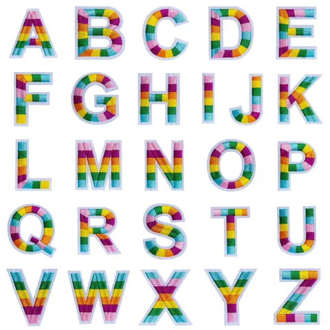 Colorful English Letter Embroidery Patches Rainbow Striped Alphabet Applique DIY School Uniform Clothing Accessories