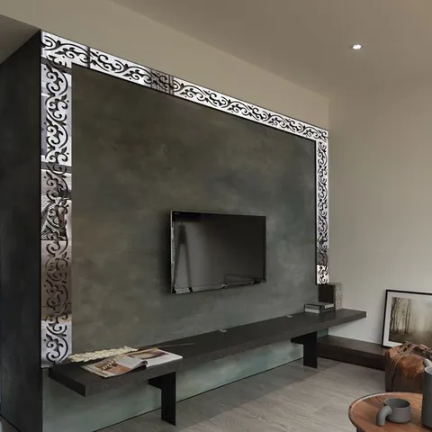 Pegatina de Pared Espejo Acrílico Impermeable Autoadhesivo Vid Floral Zócalo TV Fondo Pared Decoración Hogar Arte Calcomanías