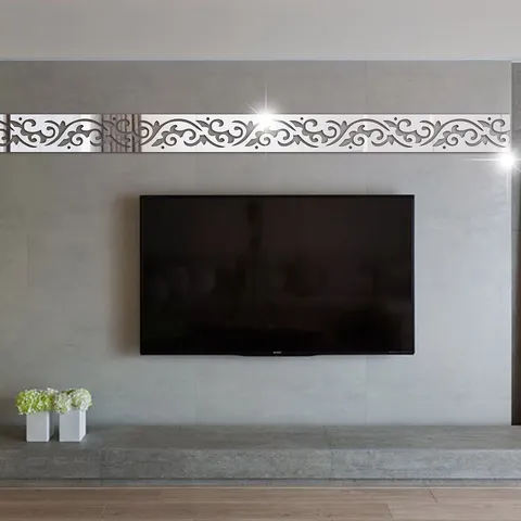 Pegatina de Pared Espejo Acrílico Impermeable Autoadhesivo Vid Floral Zócalo TV Fondo Pared Decoración Hogar Arte Calcomanías