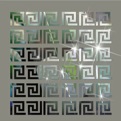 Sticker Mural Miroir en Acrylique Motif Clé Grecque Géométrique Bordure Décalcomanie Pour Salon Décoration Intérieure