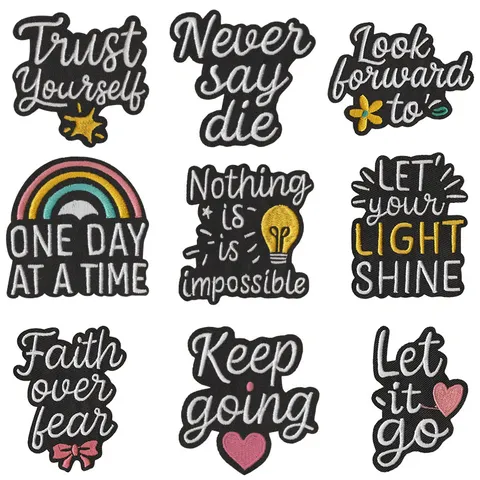 Inspirational Quotes Embroidered Patches Set Black Fabric Iron On Appliques For Clothes Bags Hats DIY Decor