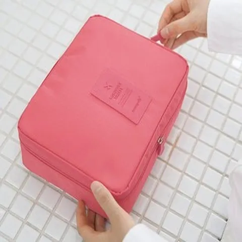 Trousse de Toilette de Voyage Portable Nylon Imperméable Grande Capacité Pochette Cosmétique Sac de Rangement Multifonctionnel