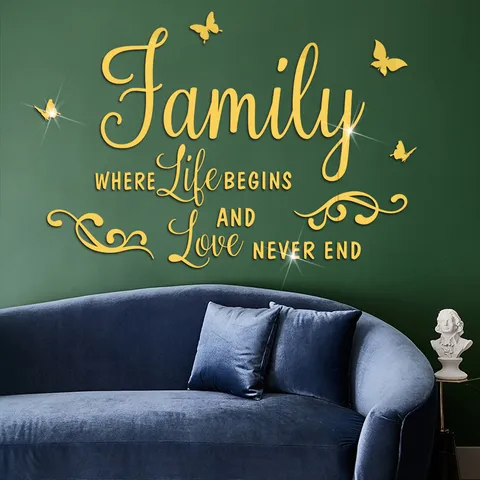 Familie Vlinder Spiegel Acryl Muursticker Waterdicht Zelfklevend Muursticker Kunst Muurschildering Voor Kinderkamer Woonkamer Woondecoratie