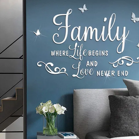 Familie Vlinder Spiegel Acryl Muursticker Waterdicht Zelfklevend Muursticker Kunst Muurschildering Voor Kinderkamer Woonkamer Woondecoratie