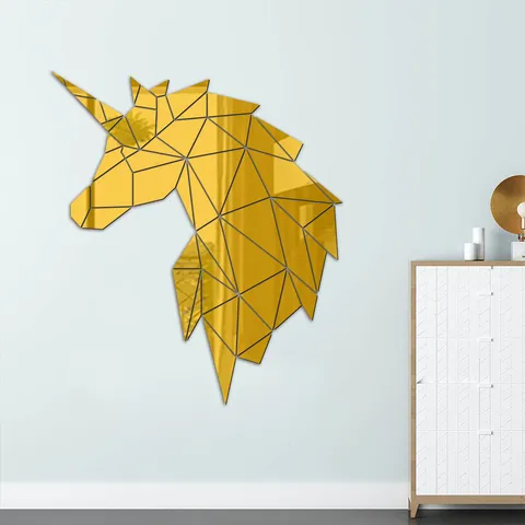 Unicorn Mirror Acrylic Wall Sticker 3D Geometric Self-Adhesive Wall Decal Art Mural for Living Room Bedroom Home Decor