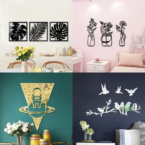 3D Hollow Vase Butterfly Acrylic Mirror Wall Sticker Waterproof Modern Minimalist Home Decor Art Decal For Living Room Bedroom