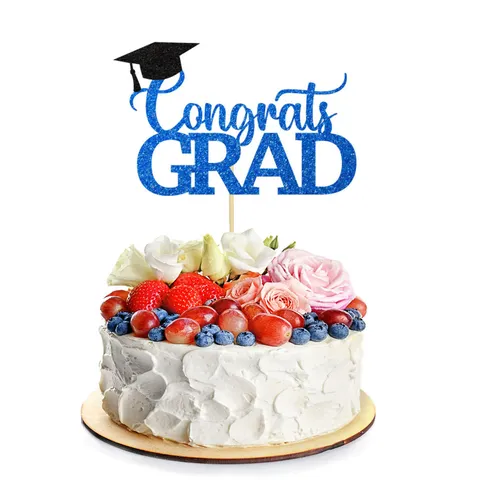 Graduation Cake Topper Glitter Paper Cake Insert Congrats Grad Graduation Season Party Decoration Baking Supplies