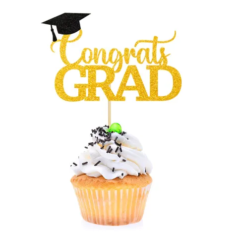 Graduation Cake Topper Glitter Paper Cake Insert Congrats Grad Graduation Season Party Decoration Baking Supplies